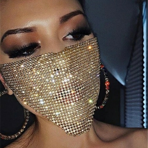 Rhinestone Mesh Face Mask - Picture 2 of 4